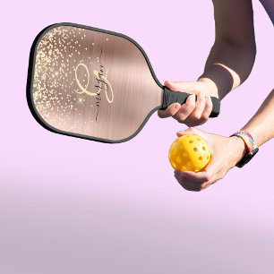 Raquette De Pickleball Parties scintillant d'or, Monogramme d'or, Nom de 