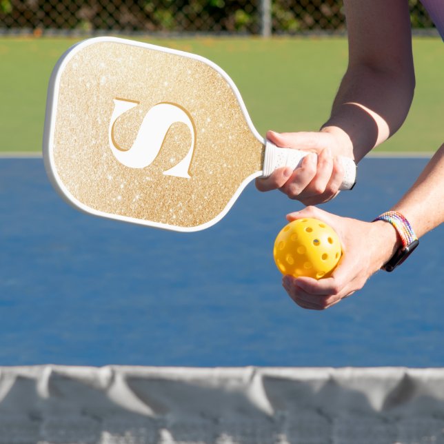 Raquette De Pickleball Parties scintillant d'or Monogramme personnalisé (Insitu)