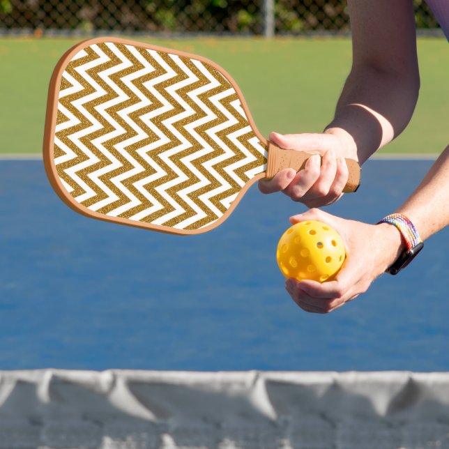 Raquette De Pickleball Parties scintillant en or glam et rayures en chevr (Insitu)