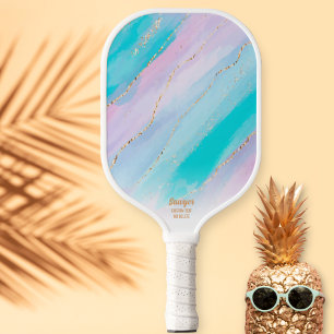 Raquette De Pickleball Parties scintillant en or glam Marbre rose bleu pe