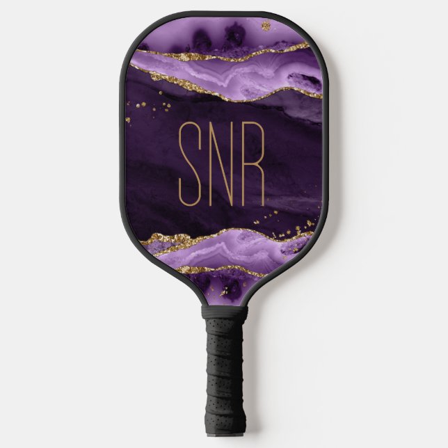 Raquette De Pickleball Parties scintillant Gold de la Géode Agate Violet  (Recto)