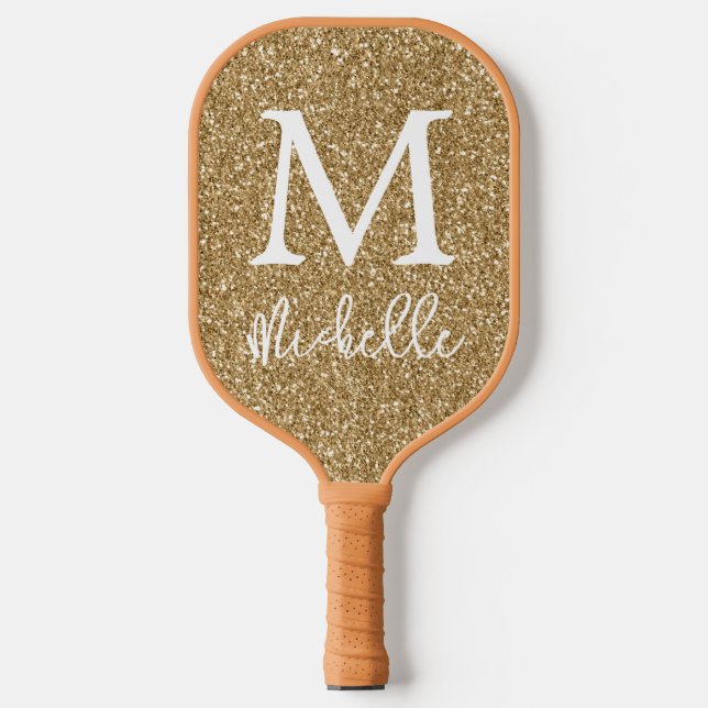 Raquette De Pickleball Parties scintillant Gold Faux tendance Monogramme  (Recto)