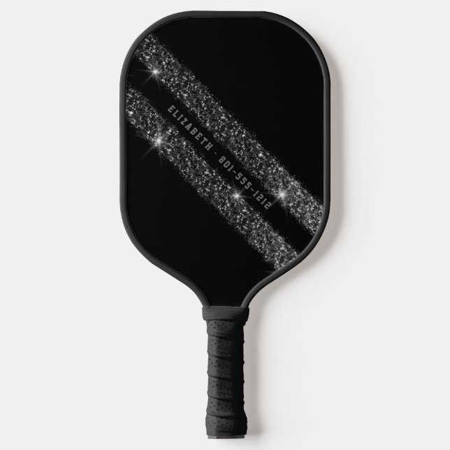 Raquette De Pickleball Parties scintillant Monochrome Noir et Gris Stripe (Recto)