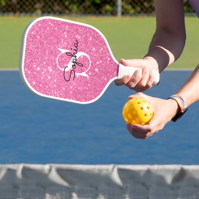Raquette De Pickleball Parties scintillant rose moderne Monogramme Nom pe (Insitu)