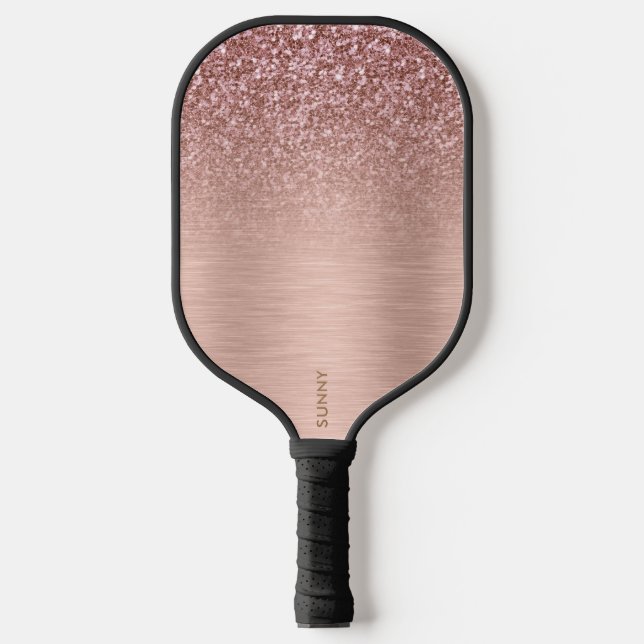 Raquette De Pickleball Parties scintillant rose-or Faux et texture métall (Recto)