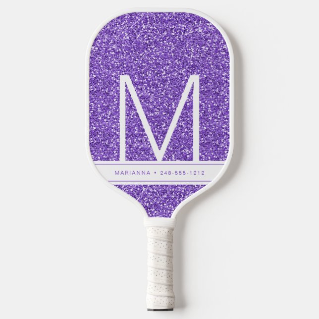 Raquette De Pickleball Parties scintillant violet Monogramme initial pers (Recto)