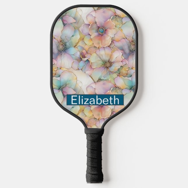Raquette De Pickleball Pastel Alcohol Ink Floral Personalized (Recto)