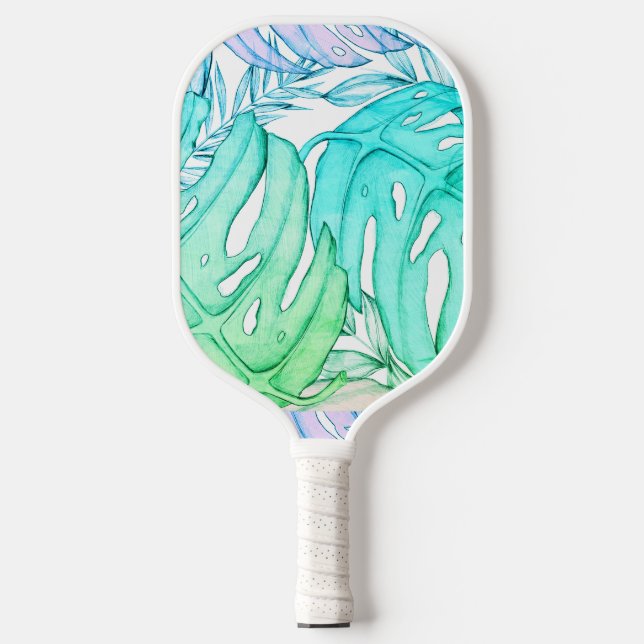 Raquette De Pickleball Pastel monstera feuille de palmier aquarelle tropi (Recto)