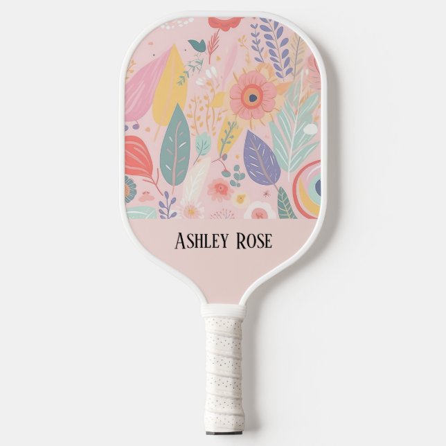 Raquette De Pickleball Pastel personnalisé Floral Nom personnalisé Cadeau (Recto)