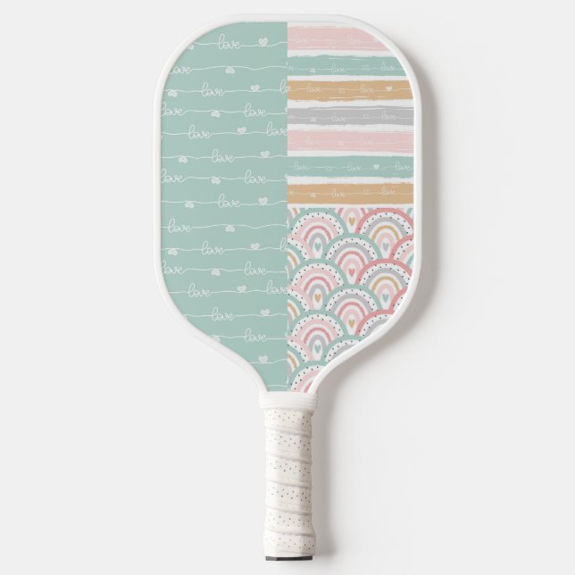 Raquette De Pickleball Patchwork Heart Rainbow Pastel - Pickleball Paddle (Recto)