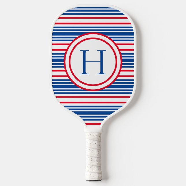 Raquette De Pickleball Patriotique rouge blanc & bleu moderne Monogramme (Recto)