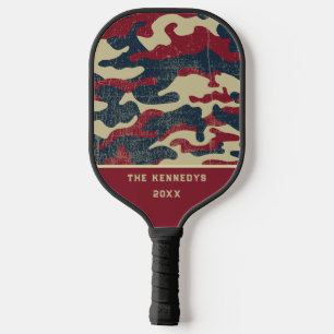Raquette De Pickleball Patriotique Rustique Camo American Flag Nom de fam