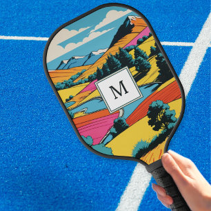 Raquette De Pickleball Paysage coloré de Pop Clair Monogramme