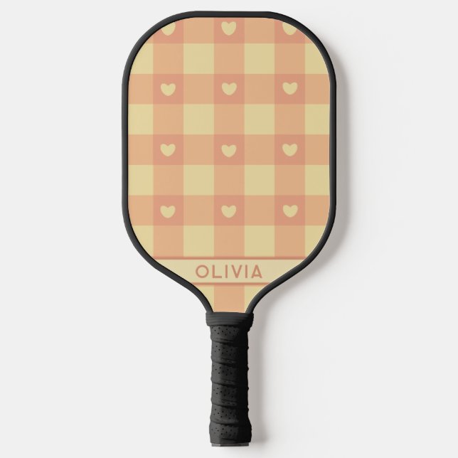 Raquette De Pickleball Peach En vichy Motif du coeur, À damiers Cute Kawa (Recto)