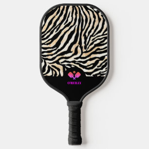 Raquette De Pickleball Peau d'animal beige noir Motif Monogramme moderne