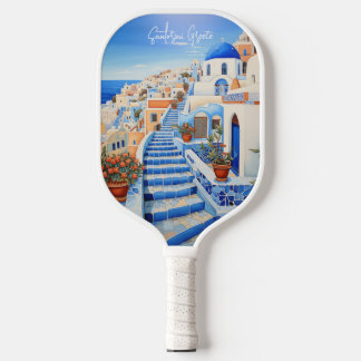 Raquette De Pickleball Peinture de l'île de Santorin Grèce | Art du voyag