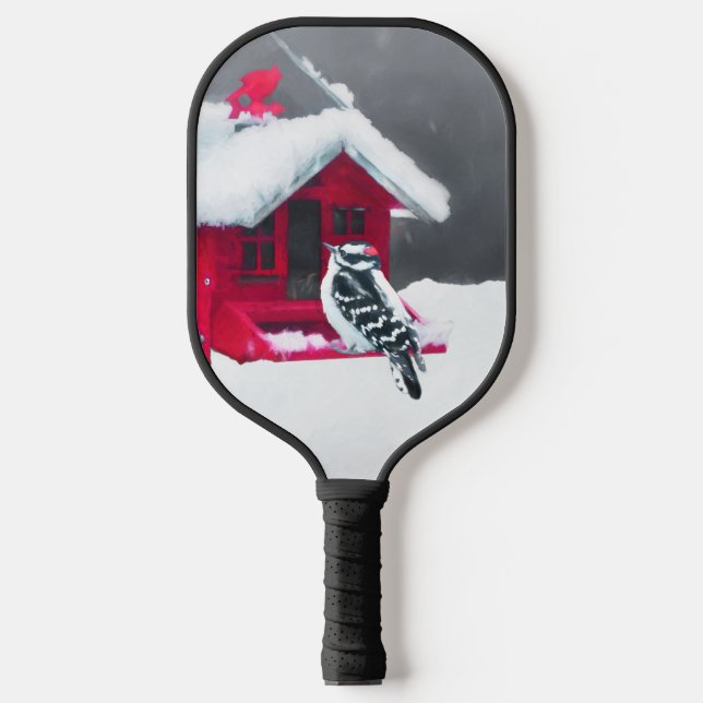 Raquette De Pickleball Peinture Downy Woodpecker - Art original pour oise (Recto)