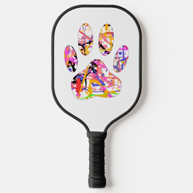 Raquette De Pickleball Peinture Splatter Chien Coeur Empreinte de patte (Recto)