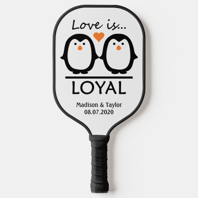 Raquette De Pickleball Penguin Love noms et date personnalisés (Recto)