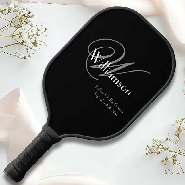 Raquette De Pickleball Père Du Mariage Groom Cadeau Élégant Monogramme ("Father Of The Groom" Wedding Gift - Elegant Personalized Monogram, Name + Date Pickleball Paddle.)