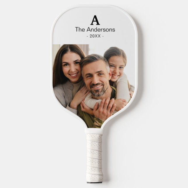 Raquette De Pickleball Personalized 2 Photo with Monogram & Family Name (Recto)