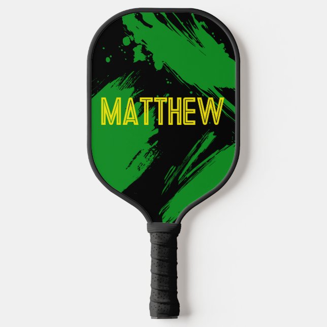Raquette De Pickleball Personalized Green Black Abstract Custom Name (Recto)