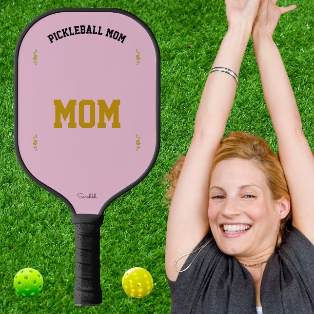 Raquette De Pickleball Personalized Mom Name Elegant Sports Pink Design (Créateur téléchargé)