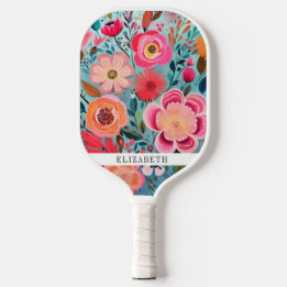 Raquette De Pickleball Personalized Pretty Bright Colorful Floral