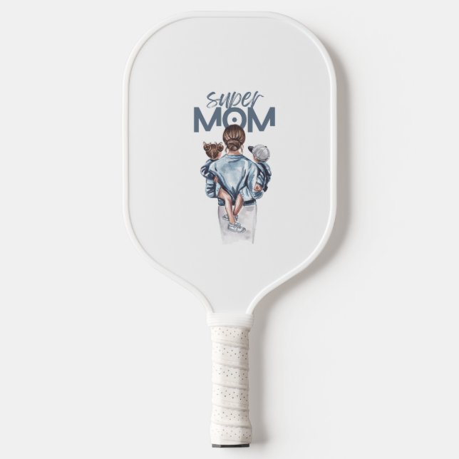 Raquette De Pickleball Personalized Super Mom with Son and Daughter Gift (Recto)