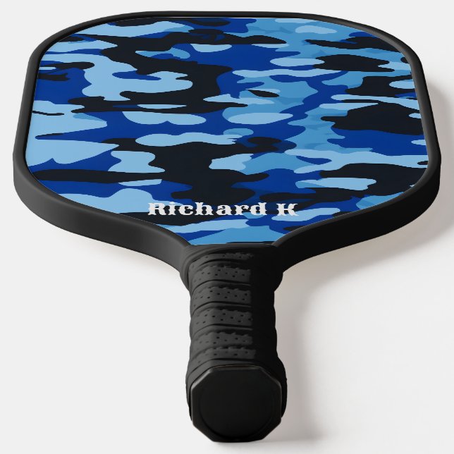 Raquette De Pickleball Personnalisé Bleu Conception Camo Militaire Person (Poser)