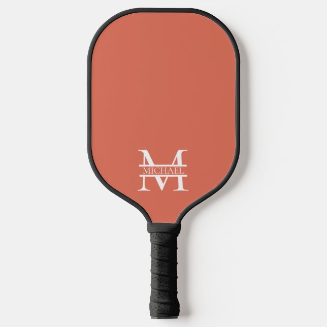 Raquette De Pickleball Personnalisé Elegant Terracotta Monogramme et nom (Recto)