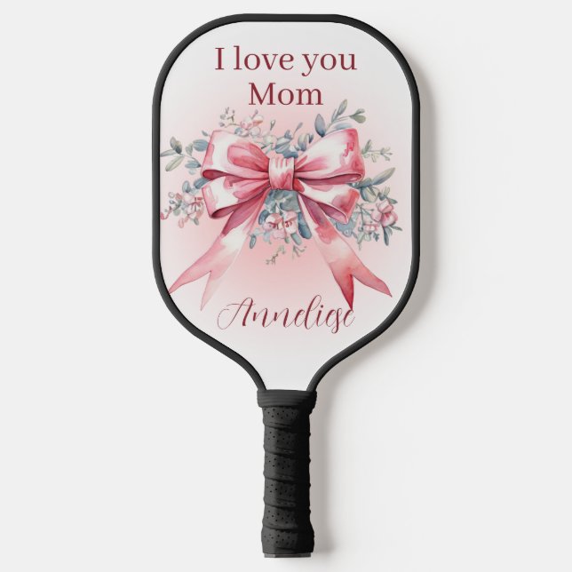 Raquette De Pickleball Personnalisé Je t'aime Maman avec Elegant Pink Bow (Recto)