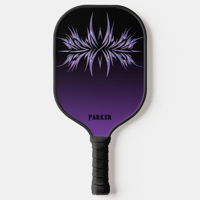 Raquette De Pickleball Personnalisé noir et violet avec conception et nom (Recto)