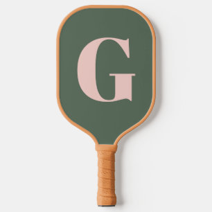 Raquette De Pickleball Personnalisé Simple Bold Monogramme rose et vert