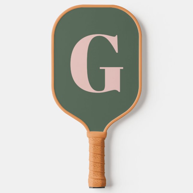 Raquette De Pickleball Personnalisé Simple Bold Monogramme rose et vert (Recto)