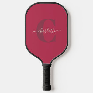 Raquette De Pickleball Personnalisé Style Monogramme Nom Magenta Rouge