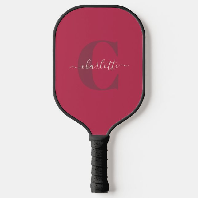 Raquette De Pickleball Personnalisé Style Monogramme Nom Magenta Rouge (Recto)