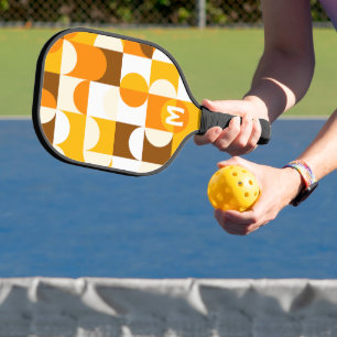 Raquette De Pickleball Personnalisé Sunny Jaune Orange Brown Retro Motif