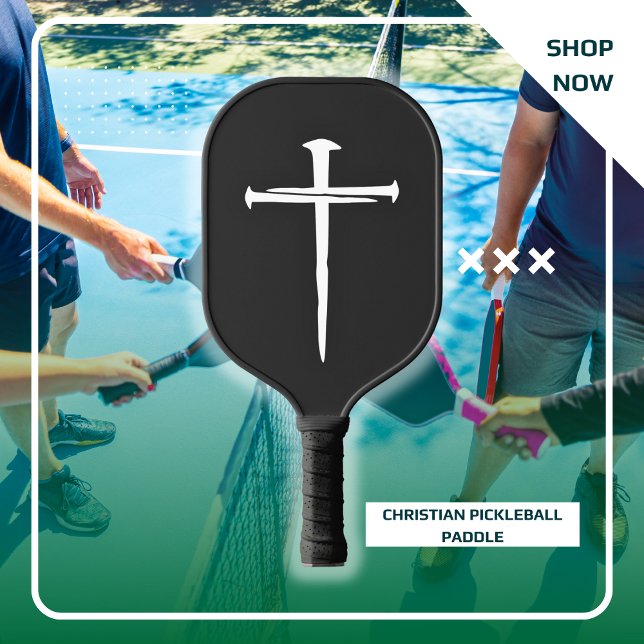 Raquette De Pickleball Personnalisé Trois clous Croix Blanche Christian (Three Nails White and Black Pickleball Paddle)