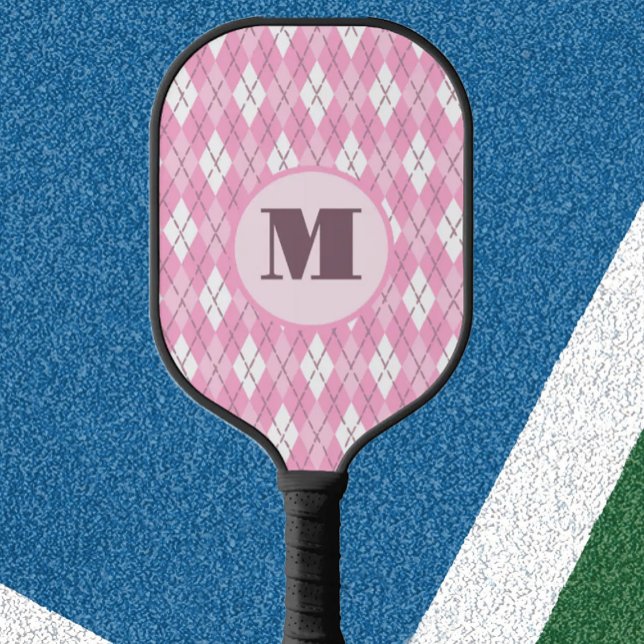 Raquette de pickleball personnalisée argyle rose (Créateur téléchargé)