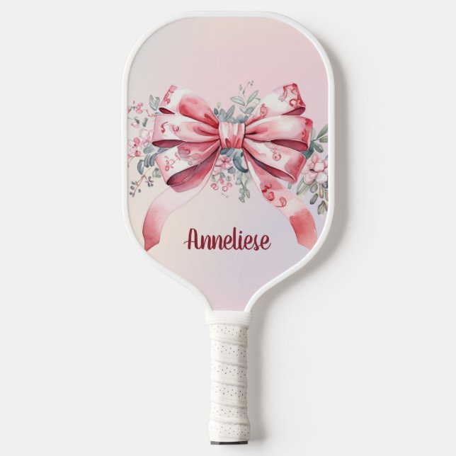 Raquette De Pickleball Personnalisée Élégante Chinoiserie Rose Bow (Recto)