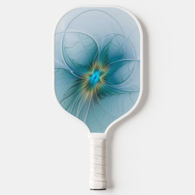 Raquette De Pickleball Petite Beauté Moderne Bleu Or Fractal Art Flower (Recto)