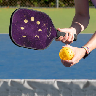 Raquette De Pickleball Phases de la lune d'or Étoiles violettes Personnal