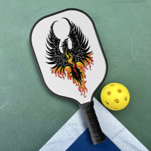 Raquette De Pickleball Phénix Ardente Oiseau de Feu Tribal Noir Flammes