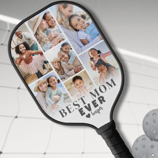 Raquette De Pickleball Photo de maman Mère (Best Mom Ever Photo Collage Mothers Day Pickleball Paddle)