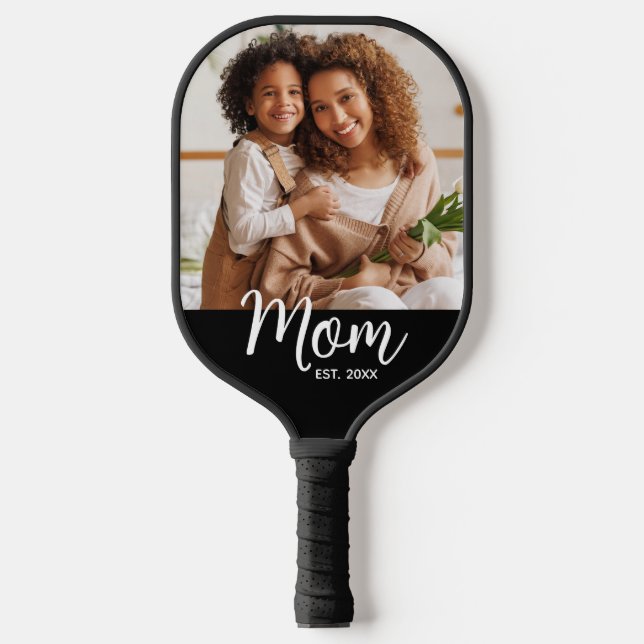 Raquette De Pickleball Photo Maman Date de Création Fun Script sur Fond N (Recto)