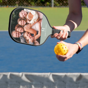 Raquette De Pickleball Photo personnalisée moderne Monogramme Nom Sage Ve