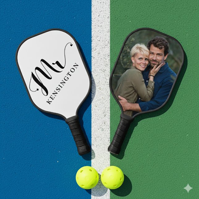 Raquette De Pickleball Photographie de typographie de jeunes mariés perso (Personalized Mr Newlywed Typography Photo Pickleball Paddle)