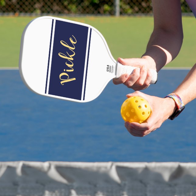 Raquette De Pickleball PICKLE Large Marine Bleu Blancs Blancs joli Script (Insitu)