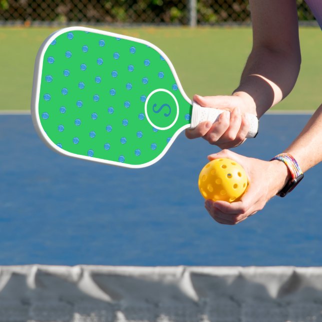 Raquette De Pickleball Pickleball bleu Preppy Monogramme vert (Insitu)